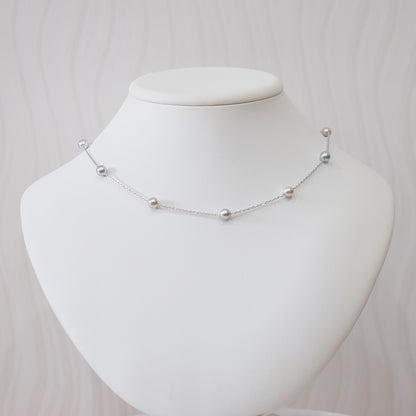 Limited to actual item 2-way Station necklace akoya pearl Natural color 6mm - 7mm Real Akoya Pearl Japan 19.6inch akoyapearl reenspearl Silver