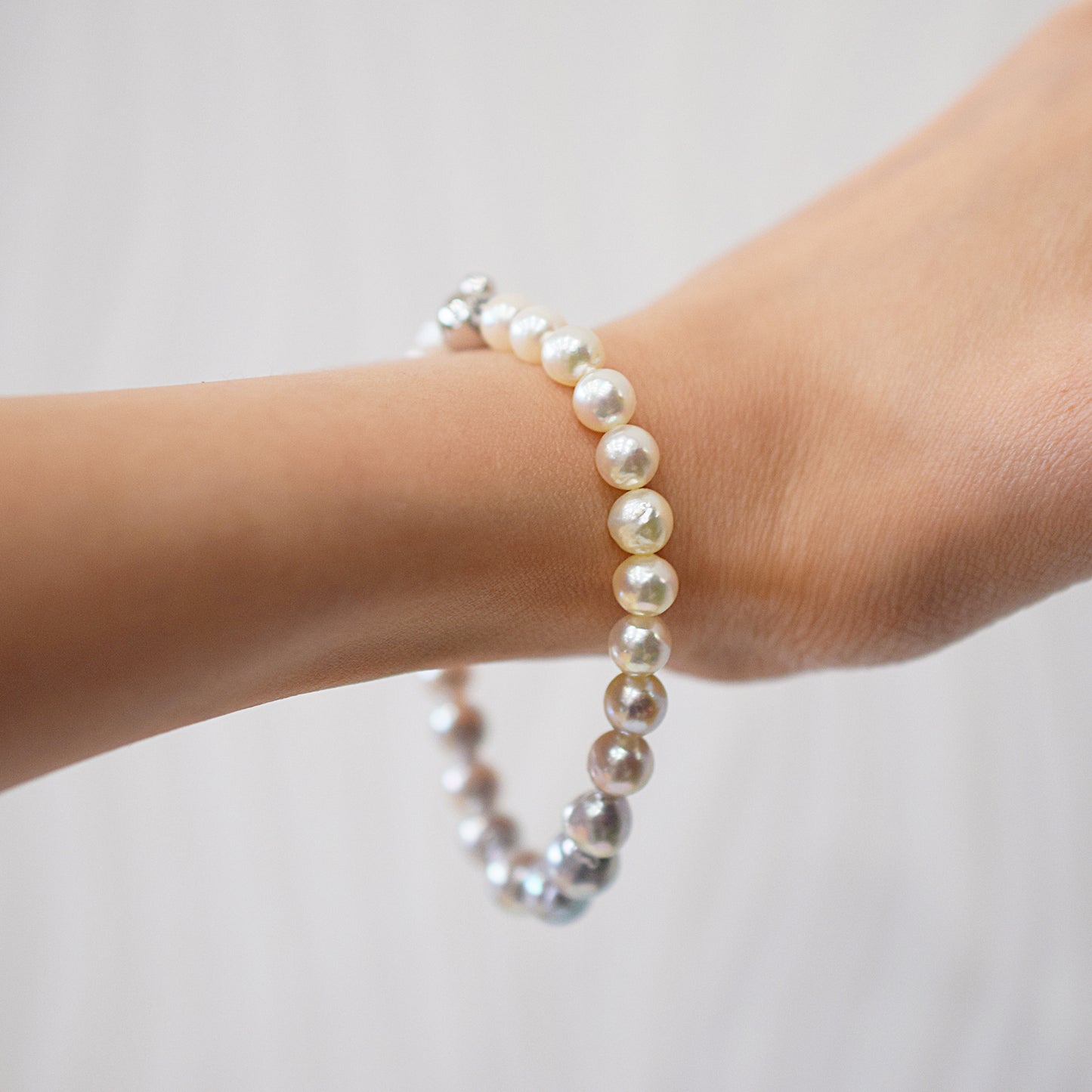 Actual product 6mm - 7.5mm Natural color Baroque Akoya Pearl Bracelet 7.08inch Japan AkoyaPearl SV925 Wedding Japanese Seawater