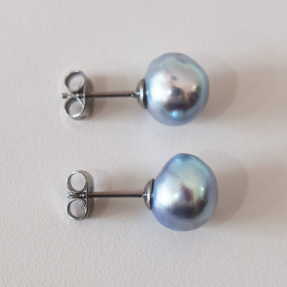 Limited to actual item Natural color akoya Baroque pearl 9.5mm - 10mm Surgical Stainless Steel Seawater Akoya Pearl Stud Earrings Japan