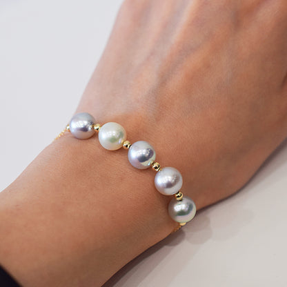 <SALE> Limited to actual item Natural color Semi-Round 9mm - 9.5mm Bracelet 7.08inch 14KGF Gold Filled Magnet Real Akoya Pearl Japan