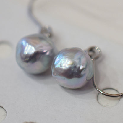 Actual product Natural color akoya Baroque pearl 9mm - 9.5mm Surgical Stainless Steel Seawater Akoya Pearl Hook Earrings Japan