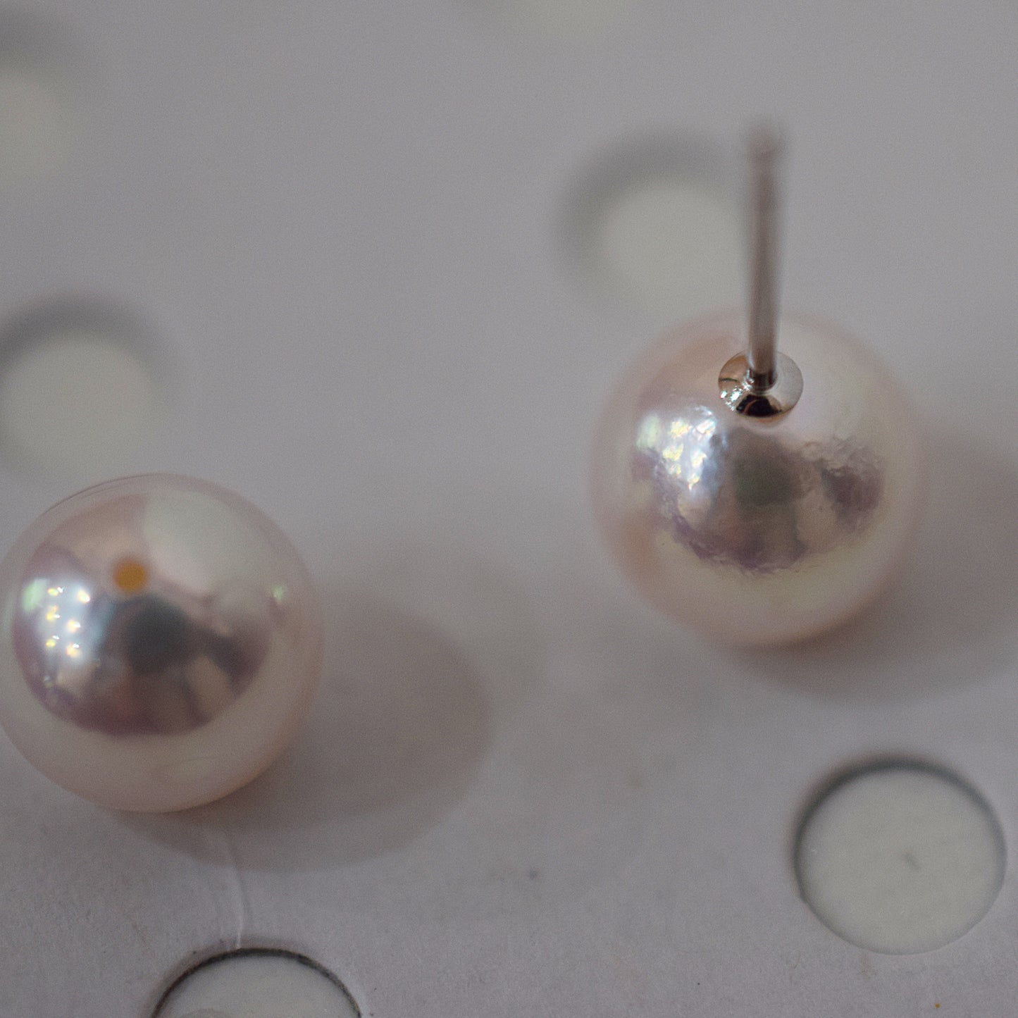 AAA rank 8mm - 8.5mm White pink tennyo color Akoya Pearl Earring Japan Japanese Seawater pearl reenspearl 18K 14K akoyapearl 1pair 2pc