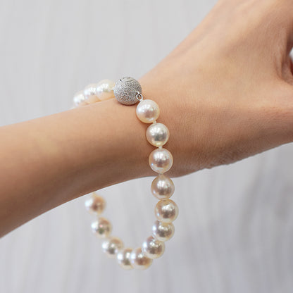 <SALE> Limited to actual item 9mm - 9.5mm White pink Semi round 〜 Baroque SV925 21cm 8.26inch Akoya Pearl Bracelet From Japan AkoyaPearl
