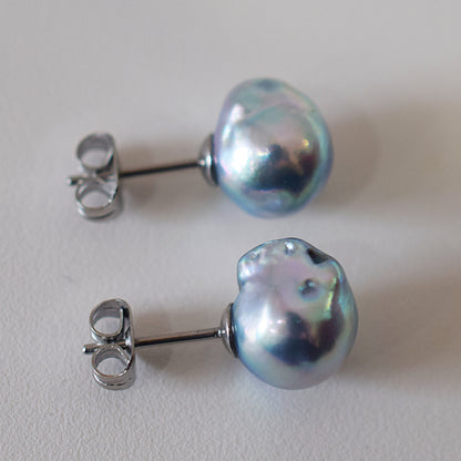 Limited to actual item Natural color akoya Baroque pearl 10.5mm - 11mm Surgical Stainless Steel Seawater Akoya Pearl Stud Earrings Japan
