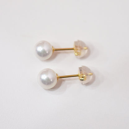 【K18YG / K14WG】Hanadama rank 5.5mm - 6.5mm Seawater Akoya Pearl White Pink Stud Earring Japan anniversary Japanese Seawater birthday 真珠 あこや 花珠級