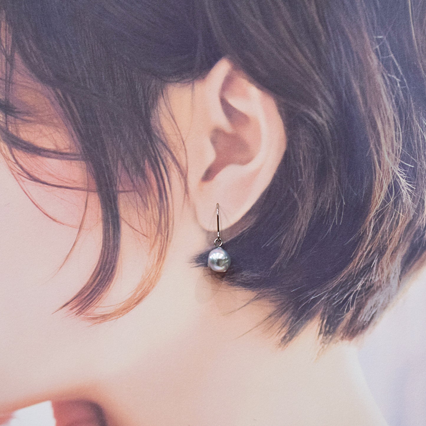 Actual product Natural color akoya Baroque pearl 9mm - 9.5mm Surgical Stainless Steel Seawater Akoya Pearl Hook Earrings Japan