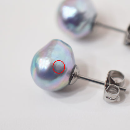 Limited to actual item Natural color akoya Baroque pearl 10mm - 10.5mm Surgical Stainless Steel Seawater Akoya Pearl Stud Earrings Japan
