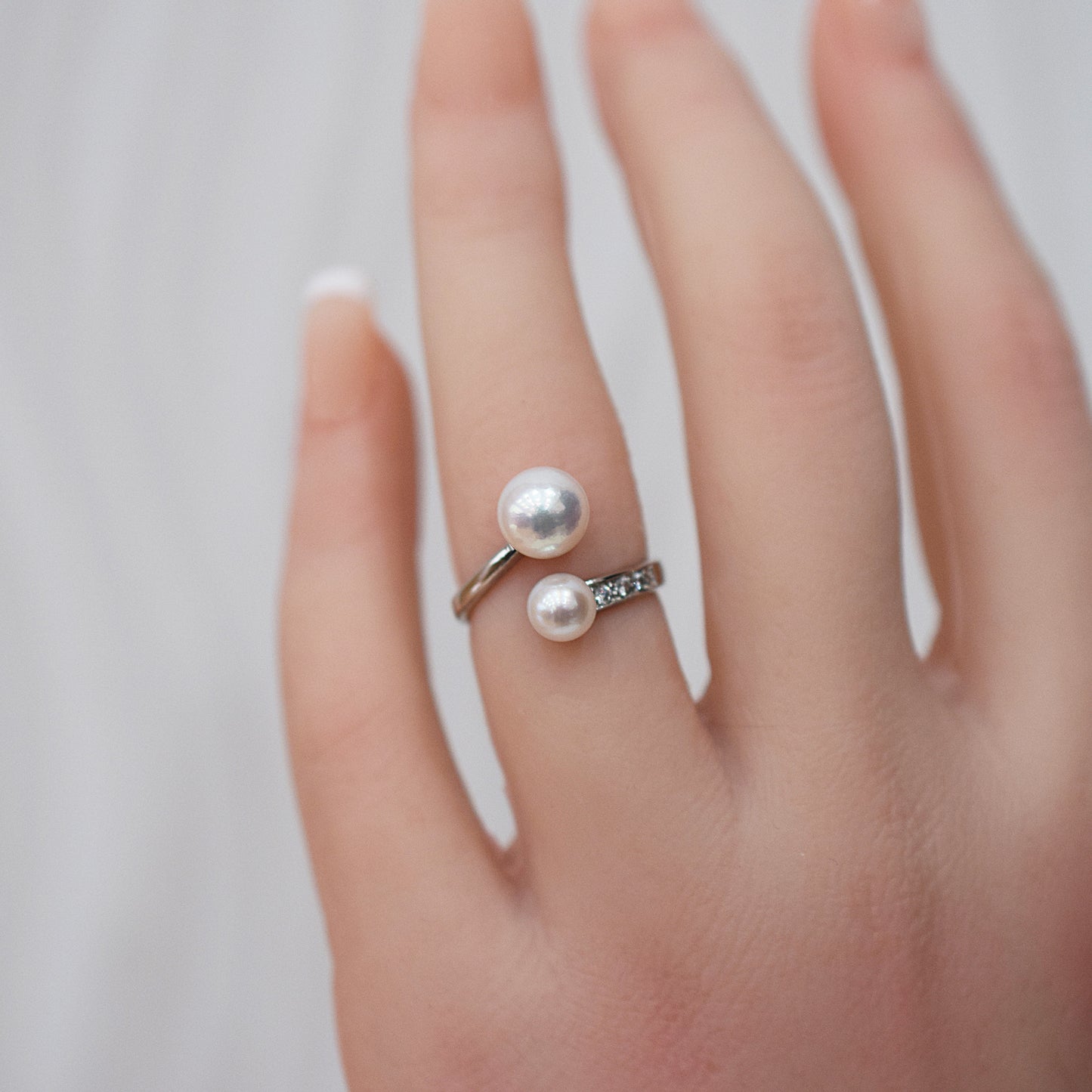 Actual product Rare White pink 7.5mm × 5.5mm Ring Sea Real Akoya Pearl From Japan SV925 Silver reenspearl akoyapearl