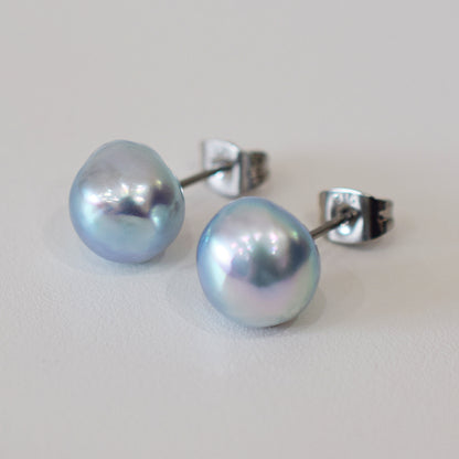 Limited to actual item Natural color akoya Baroque pearl 9.5mm - 10mm Surgical Stainless Steel Seawater Akoya Pearl Stud Earrings Japan