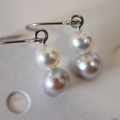 Actual product Natural color akoya Baroque pearl 5.5mm × 6mm Surgical Stainless Steel Seawater Akoya Pearl Hook Earrings Japan