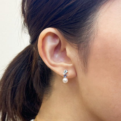 Hanadama rank Whitepink 5.5mm - 6.5mm K14WG Earrings Semi-precious stone Japan Blue topaz White topaz Iolite