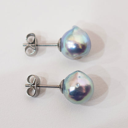 Limited to actual item Natural color akoya Baroque pearl 9.5mm - 10mm Surgical Stainless Steel Seawater Akoya Pearl Stud Earrings Japan