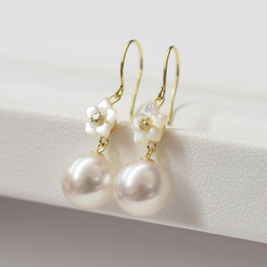 Hanadama rank White pink 7.5mm - 8.5mm Real Akoya Pearl heart K18YG Hook Earrings Japan 1pair akoyapearl Japanese Seawater reenspearl あこや 真珠 日本 天草