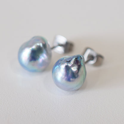 Limited to actual item Natural color akoya Baroque pearl 10.5mm - 11mm Surgical Stainless Steel Seawater Akoya Pearl Stud Earrings Japan
