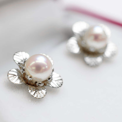 【K10YG / K10WG】Rare White pink 5mm - 6mm Sea Real Akoya Pearl Earring Japan 1pair Japanese reenspearl birthday