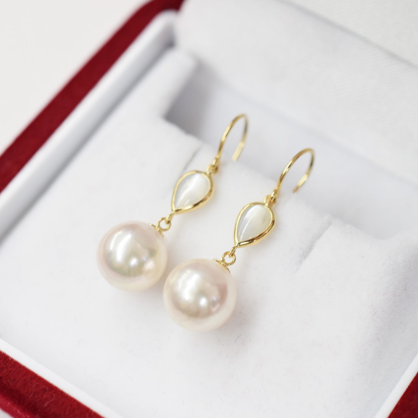 Hanadama rank 7.5mm - 9.5mm Whitepink Hook Earring K18YG Real Akoya Pearl Japan Akoyapearl Shell あこや 珍珠