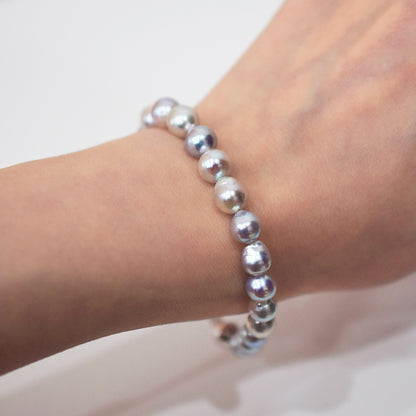 Actual product 7mm - 8mm Natural color Baroque Akoya Pearl Bracelet 7.08inch Japan AkoyaPearl SV925 Wedding Japanese Seawater