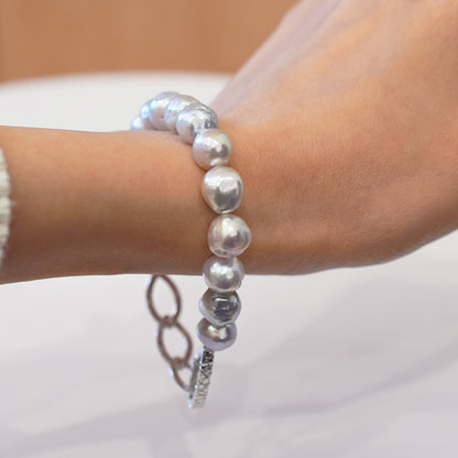 Actual product 9mm - 10mm Natural color Baroque Akoya Pearl Bracelet 7.87inch Japan AkoyaPearl SV925 Wedding Japanese Seawater
