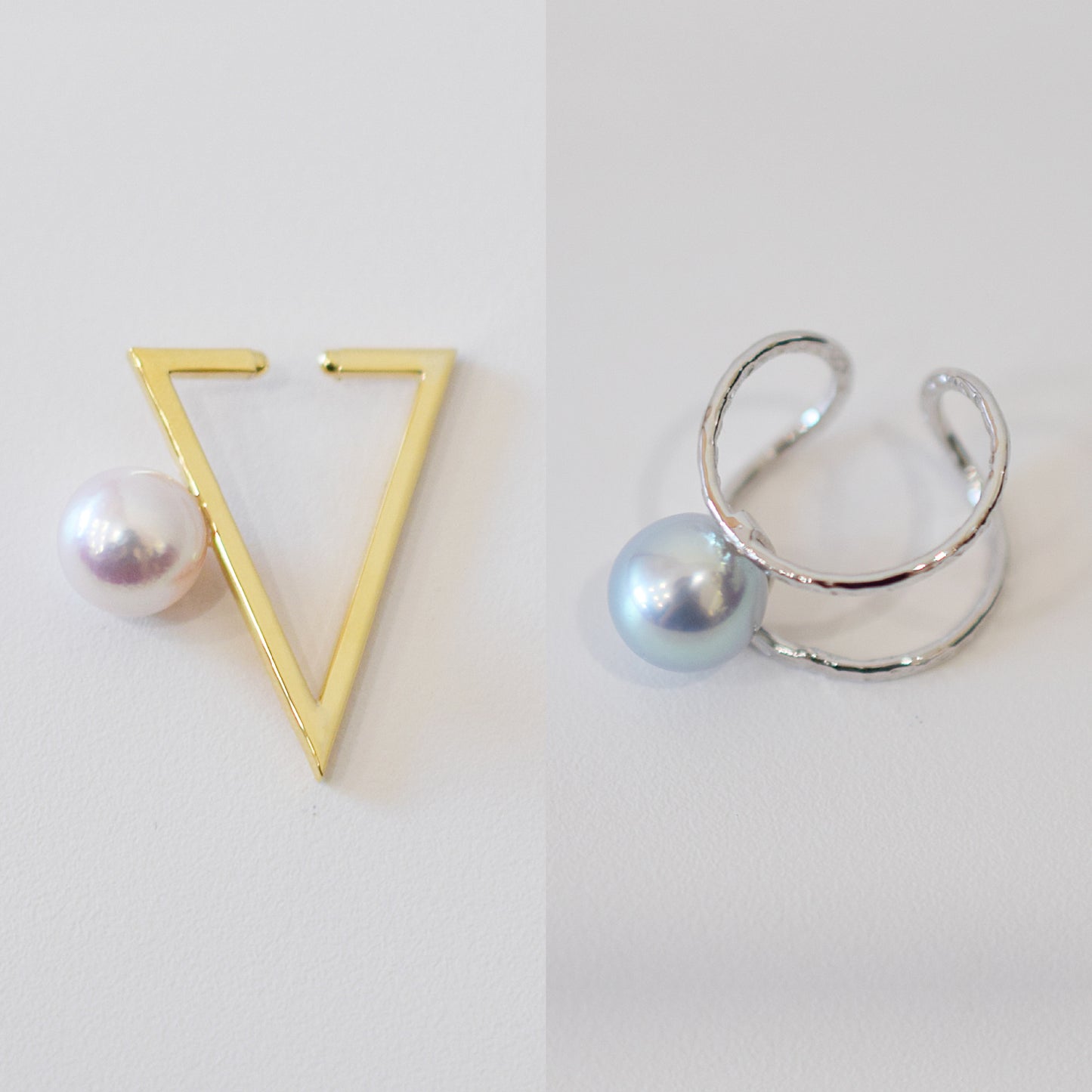 ［Custom-made］(1)White pink 7.5mm - 8mm akoya pearl Triangle Ear Cuff, (2)atural color 8.5mm - 9mm SV925 Ear Cuff