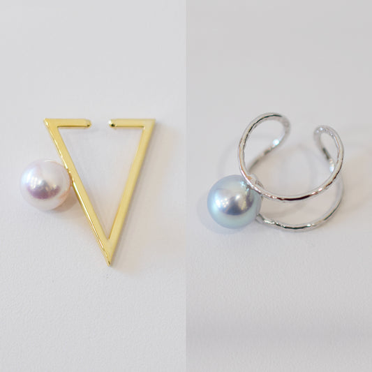 ［Custom-made］(1)White pink 7.5mm - 8mm akoya pearl Triangle Ear Cuff, (2)atural color 8.5mm - 9mm SV925 Ear Cuff