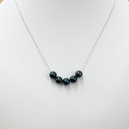 <SALE> Limited to actual item Black 7mm - 7.5mm aakoya pearl through necklace 10K Real Japan reenspearl Japanese Seawater pearl dyed color